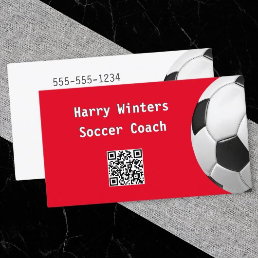 Minimaal Voetbal Rode QR Code Football Coach Visitekaartje
