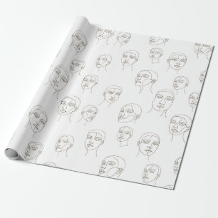 Minimaal Vrouwelijk Gezicht Lijnpatroon (3) Cadeaupapier