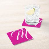 Minimaal warm roze en witscript monogram vierkante kartonnen onderzetter (Insitu)