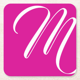 Minimaal warm roze en witscript monogram vierkante kartonnen onderzetter