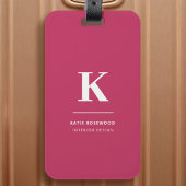 Minimaal warm roze modern Typografisch monogram Bagagelabel