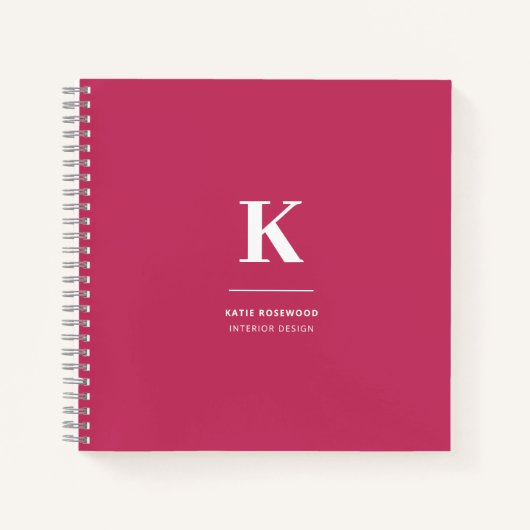 Minimaal warm roze modern Typografisch monogram Notitieboek (Voorkant)