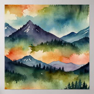 Minimaal Watercolor Berglandschap Poster