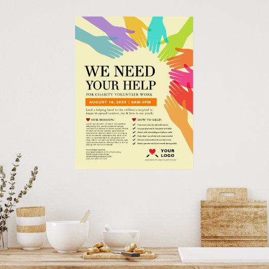 Minimaal We hebben je hulp nodig Charity Vrijwilli Poster (Keuken)