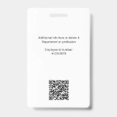 Minimaal werknemerslogo, foto, QR-code, naam Badge (Achterkant)