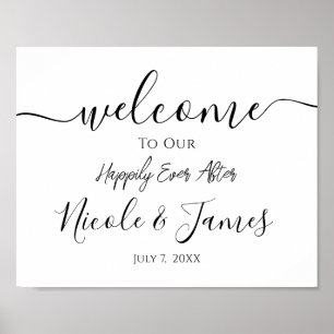Minimaal White Black Wedding Welcome Sign Poster