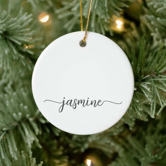 Minimaal white Girly Monogram Name Script Keramisch Ornament (Boom)