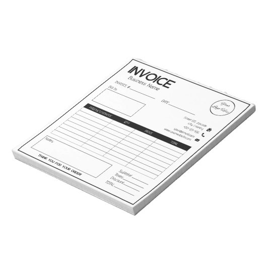 Minimaal wit met logo eenvoudige zakelijke factuur notitieblok (Gedraaid)