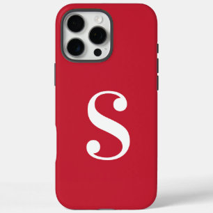 Minimaal wit monogram op rood iPhone 16 pro max hoesje
