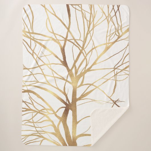 Minimaal wit ontwerp van de moderne Gold Tree Sherpa Deken (Voorkant)