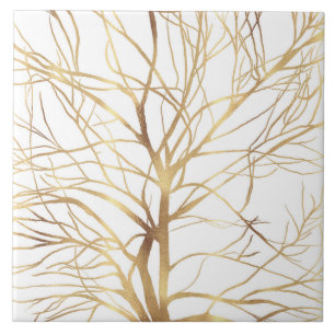 Minimaal wit ontwerp van de moderne Gold Tree Tegeltje