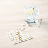 Minimaal wit ontwerp van de moderne Gold Tree Vierkante Kartonnen Onderzetter (Insitu)