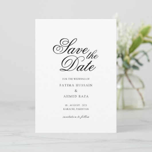 Minimaal wit script Muslim Save the Date Kaart (Staand voorkant)