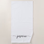 Minimaal Witte Monogram Naam Huge Script Strandlaken (Voorkant)