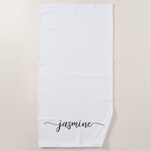 Minimaal Witte Monogram Naam Huge Script Strandlaken (Voorkant)