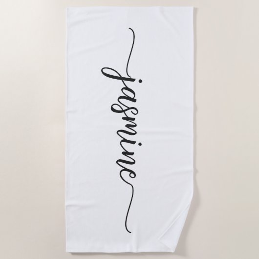 Minimaal Witte Monogram Naam Huge Script Strandlaken (Voorkant)