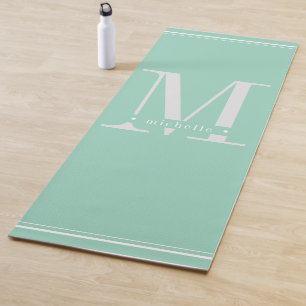 Minimaal zacht aqua en wit monogram yogamat