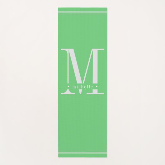 Minimaal Zacht Groen & Wit Monogram Yogamat (Voorkant)