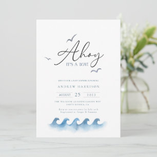Minimaal zeilboot babyshower Ahoy Jongen  Kaart