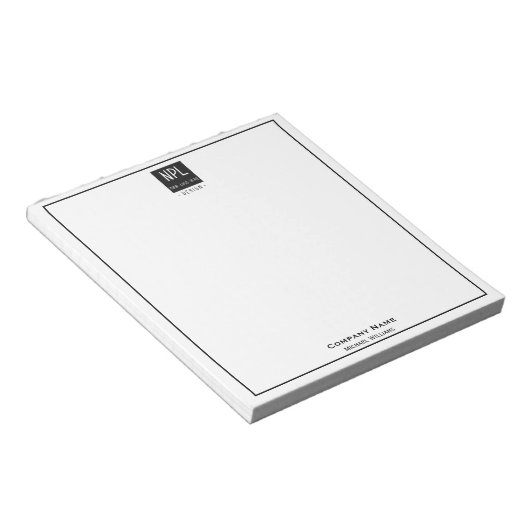 Minimaal, zwart en wit bedrijf notitieblok (Schuin)