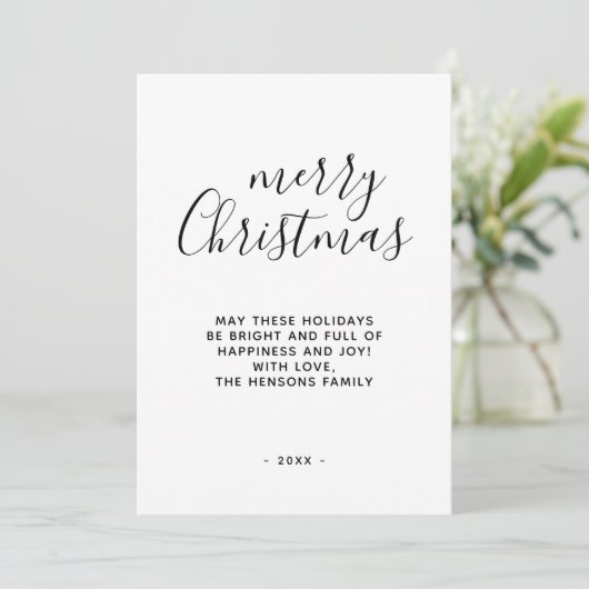 Minimaal zwart en wit, prettig kerstscript feestdagenkaart (Staand voorkant)