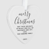 Minimaal zwart en wit, prettig kerstscript ornament (voorkant)