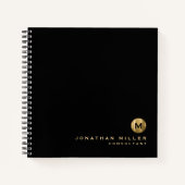 Minimaal zwart geborsteld goudmonogram graafpapier notitieboek (Voorkant)
