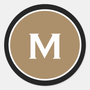 Minimaal Zwart Goud Klassiek Monogram Ronde Sticker