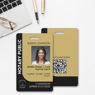 Minimaal Zwart & Goud Notaris Logo Foto QR Badge