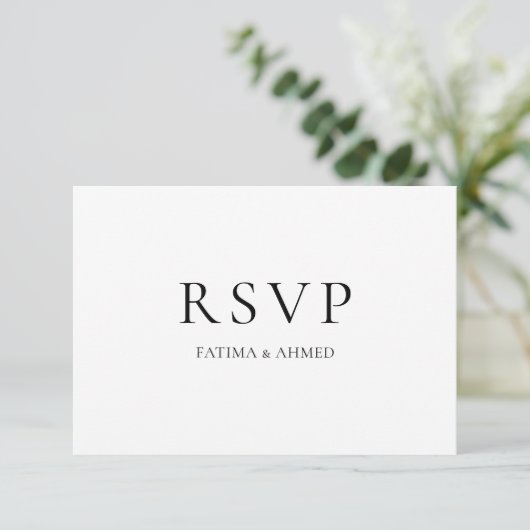 Minimaal Zwart Script Modern Moslim Bruiloft RSVP (Staand voorkant)