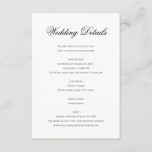 Minimaal zwart wit Bloemen Monogram Kreeft Huwelij Informatiekaartje (Voorkant)