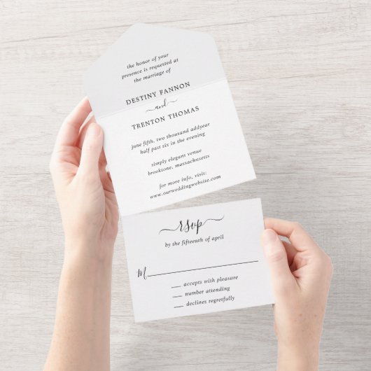 Minimaal zwart-wit Classic Elegant All In One Uitnodiging (Afscheurbaar)