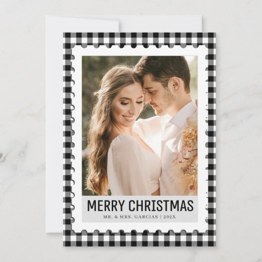 Minimaal zwart-wit fotoplaid feestdagenkaart (Voorkant)