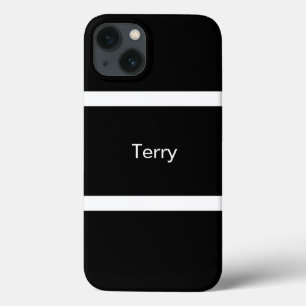 Minimaal zwart-wit gestreept gepersonaliseerd iPhone 13 hoesje