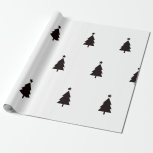 Minimaal zwart wit kerstbomen sterrenpatroon cadeaupapier