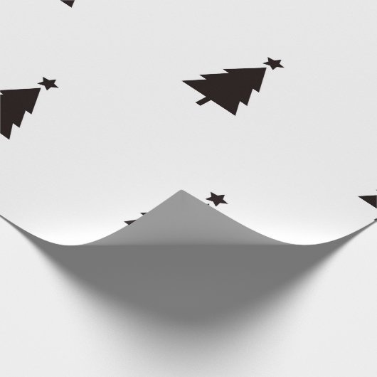 Minimaal zwart wit kerstbomen sterrenpatroon cadeaupapier (Hoek)