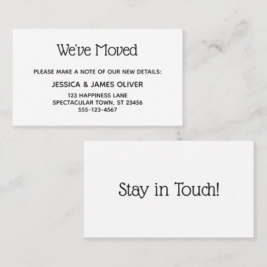 Minimaal zwart-wit "We hebben verplaatst" Kaart Visitekaartje (Voorkant / Achterkant)