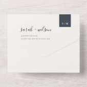 MINIMAAL ZWARTE WITTE MONOGRAM WEDING SCANDI ALL IN ONE UITNODIGING (Achterkant)