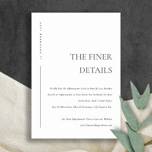 MINIMAAL ZWARTE WITTE WITE TYPOGRAFIE WEDDING DETA INFORMATIEKAARTJE