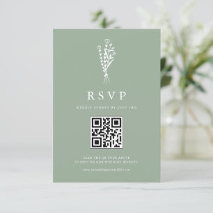 Minimailist Botanicals Sage Green QR Code Wedding RSVP Kaartje