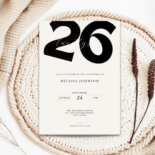 Minimal 26th Birthday Invitation - Bold Typo
