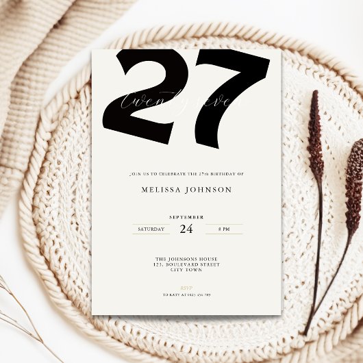 Minimal 27th Birthday Invitation - Bold Typo