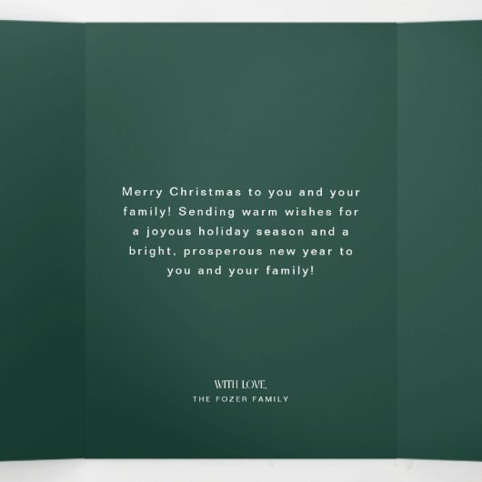 Minimal 2 Photo Green Family Christmas Drieluik Wenskaart (Binnenkant midden)