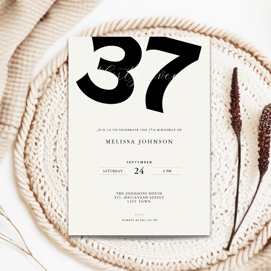 Minimal 37th Birthday Invitation - Bold Typo