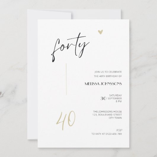 Minimal 40th Birthday Invitation Black and White (Devant)