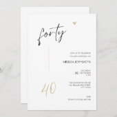 Minimal 40th Birthday Invitation Black and White (Devant / Derrière)