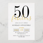 Minimal 50 and Fabulous 50th Birthday Party Folie Uitnodiging (Voorkant)