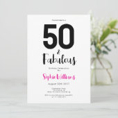 Minimal 50 and Fabulous Pink 50th Birthday Party Kaart (Staand voorkant)