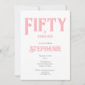 Minimal 50 and Fabulous Pink 50th Birthday Party Kaart (Voorkant)