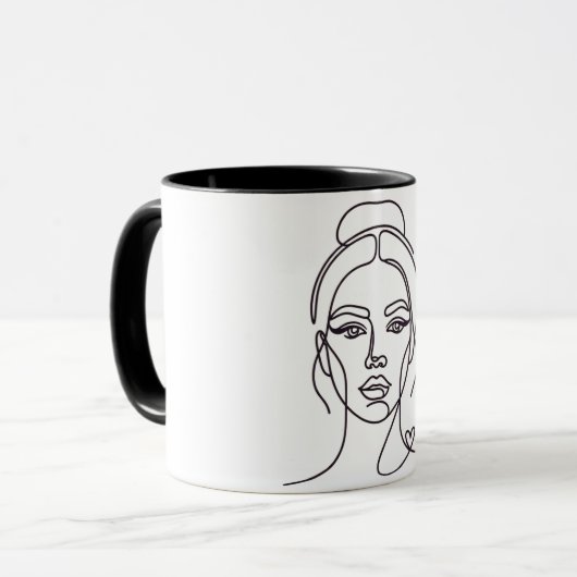 Minimal Abstract Woman Face Line Art Mug (Devant gauche)